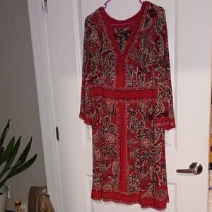INC International Concepts Red Paisley Midi Dress